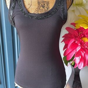 Black Sequin Trim Tank Top